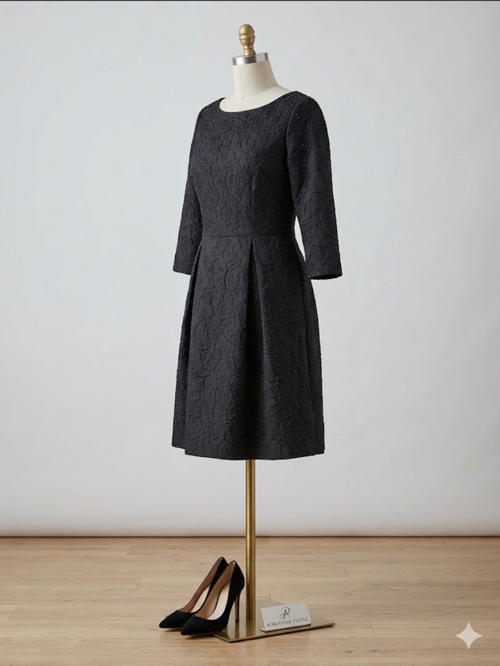 Adrianna Papell Black Textured Fit & Flare Dress